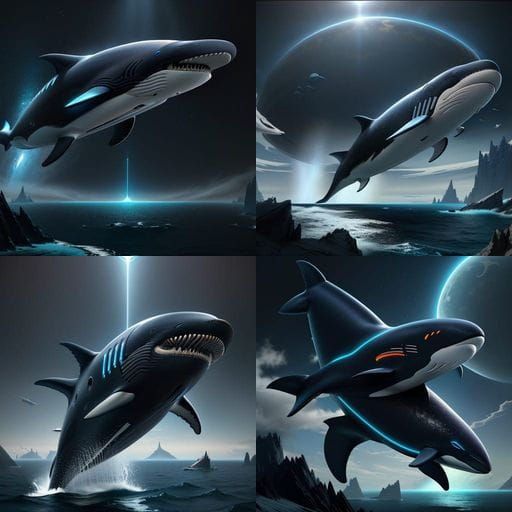 Cybernetic Cetus Soars Over Alien World