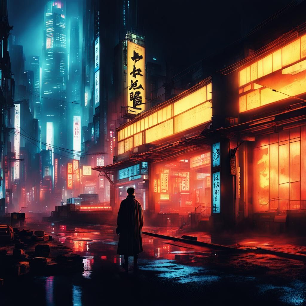 Cyberpunk Cityscape at Night in Japan