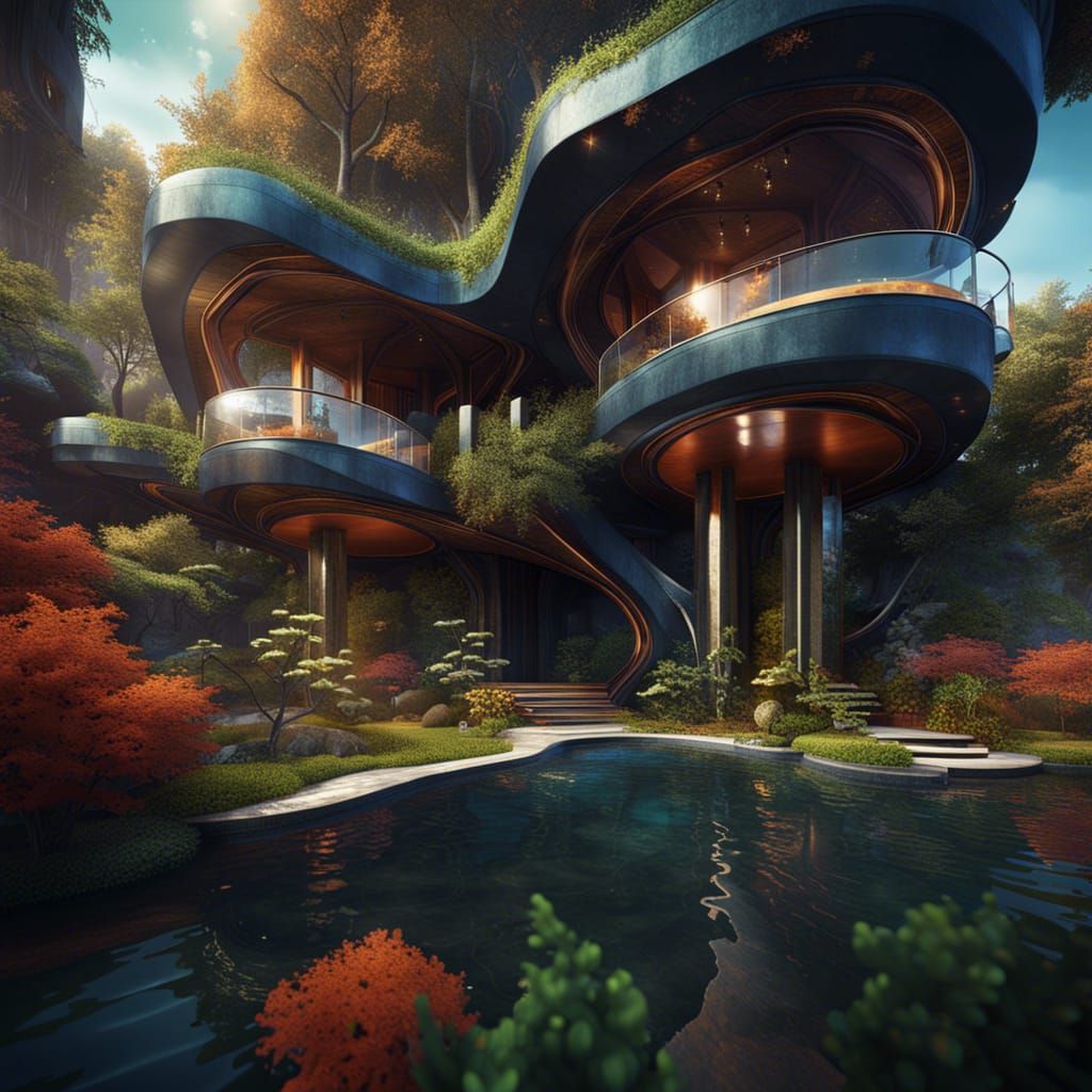 Abstract Home Architecture Merging with Nature
