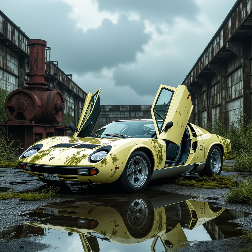Abandoned Lamborghini Miura in Industrial Ruin