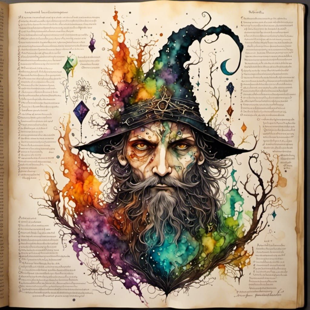 Magic Spell on Parchment in Ink and Resin Style
