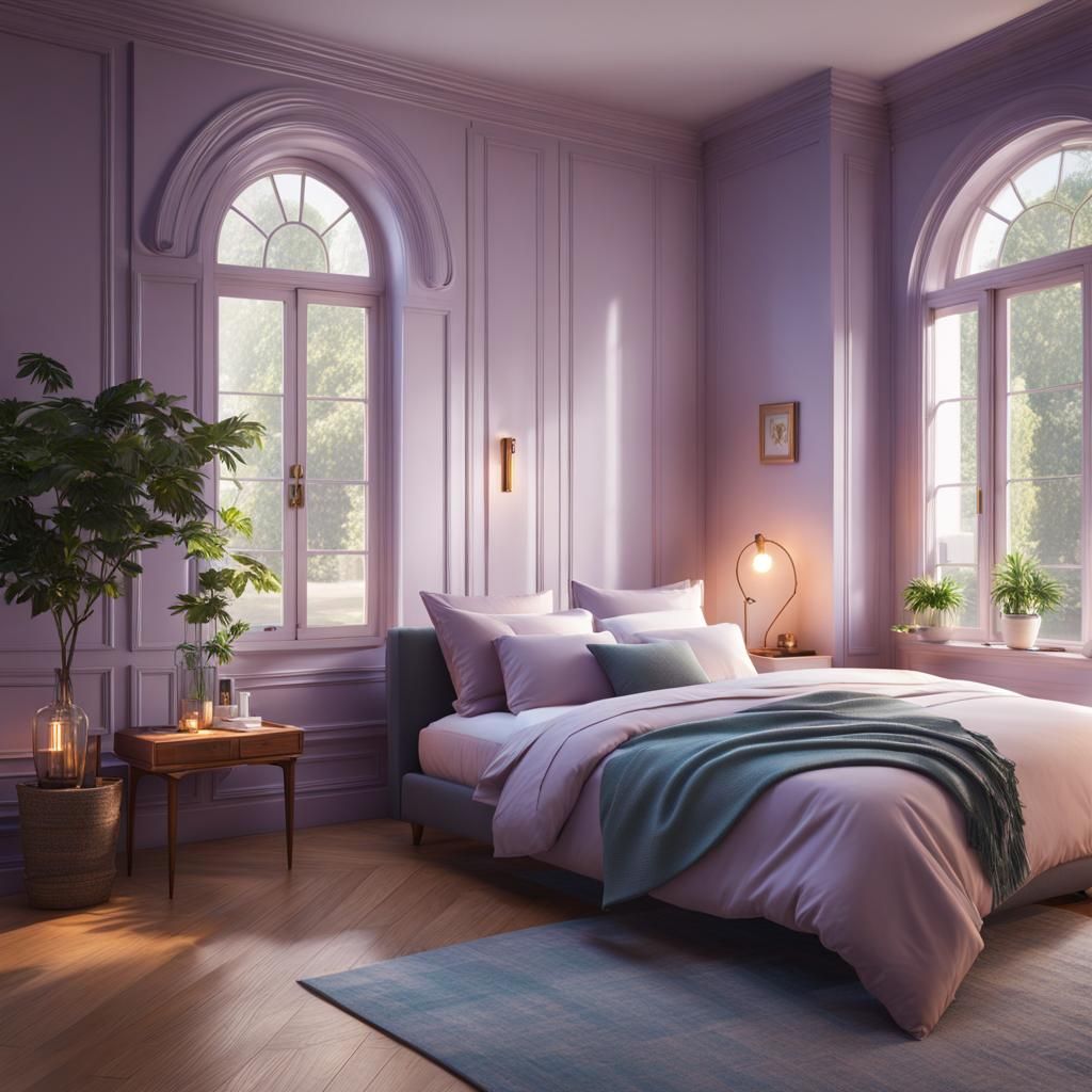 Pastel Lilac Bedroom with Soft Illumination
