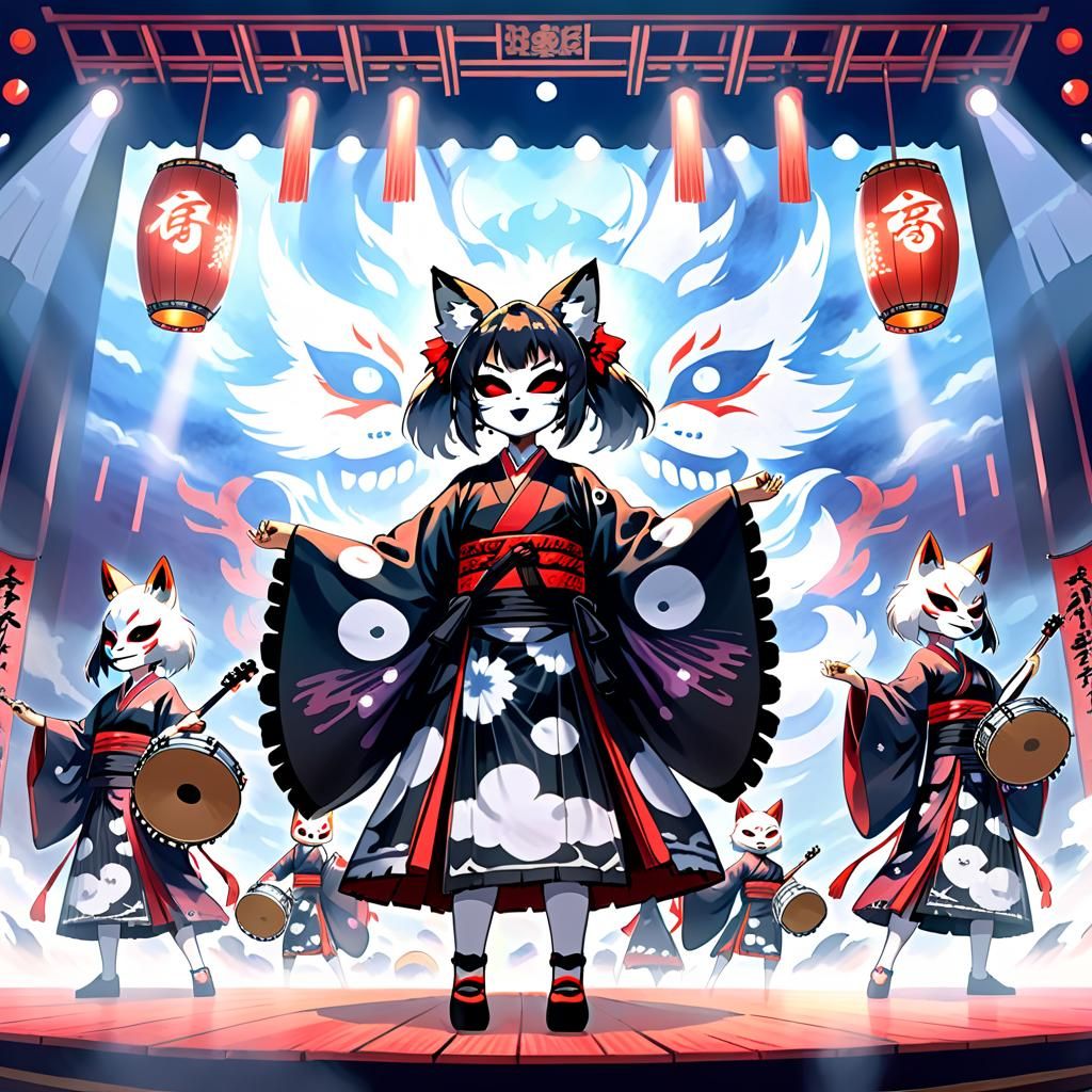 BABYMETAL Concert in Ghibli-Inspired Watercolor Style