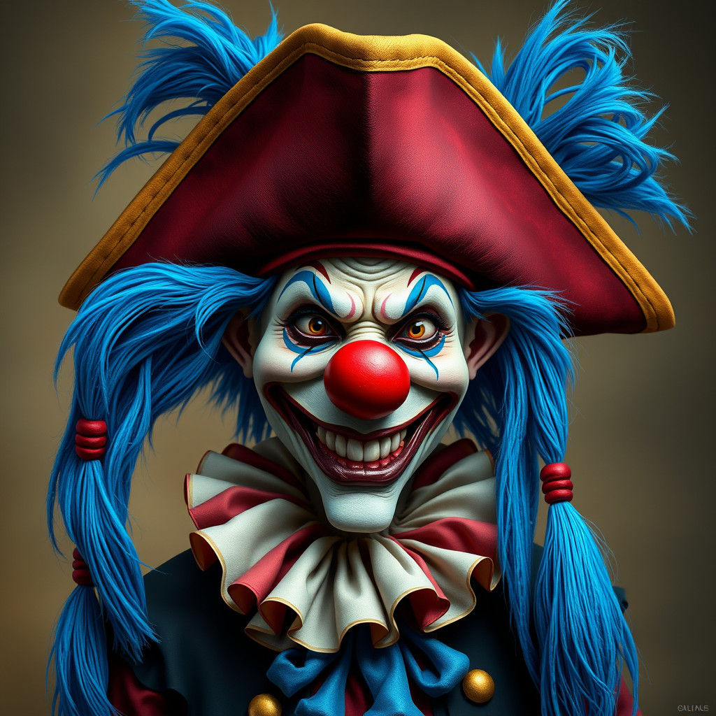 Pirate Clown with Flowing Tassels in Lowbrow Art Style