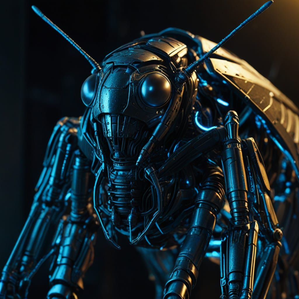 Cyberpunk Cicada on Metallic Surface with Neon Lights