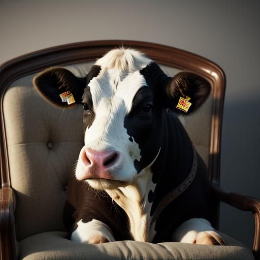 Hyper-Realistic 3D Cow Sitting in a Chair