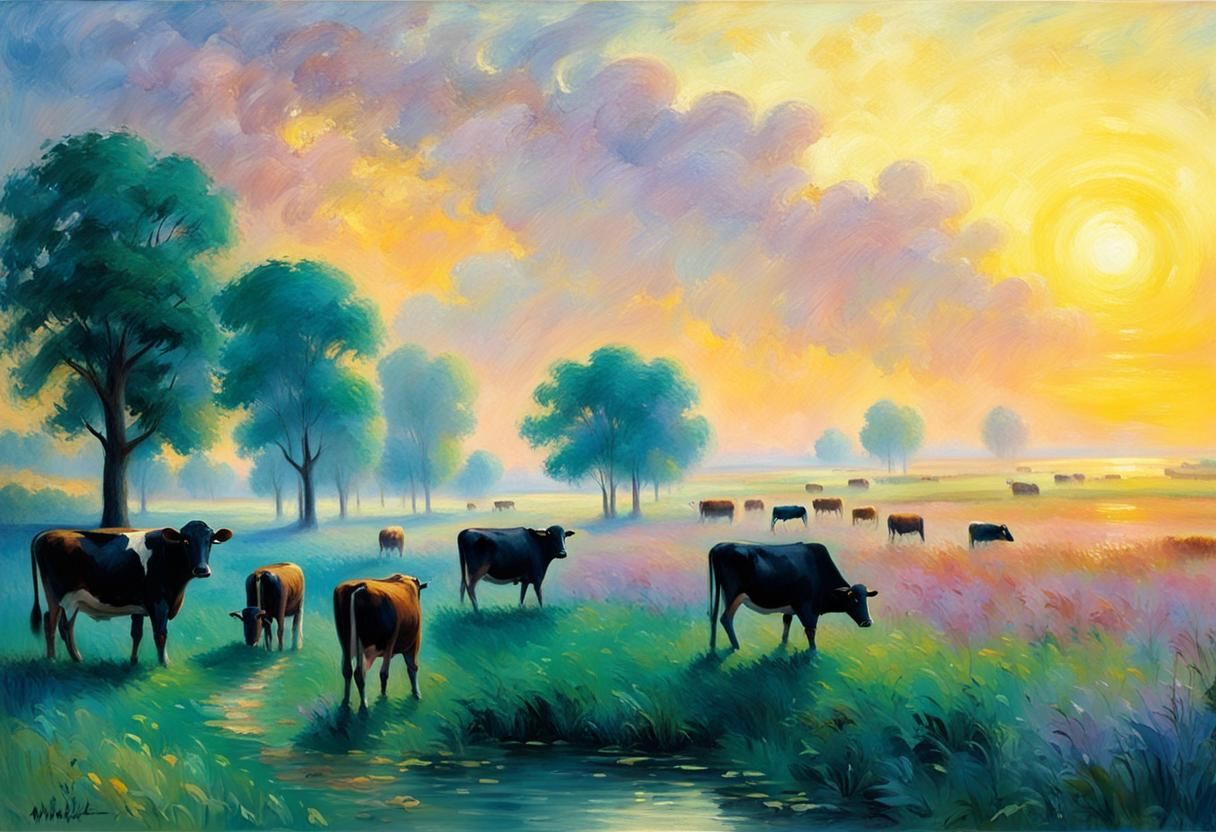 Idyllic Pastoral Landscape in Impressionist Style