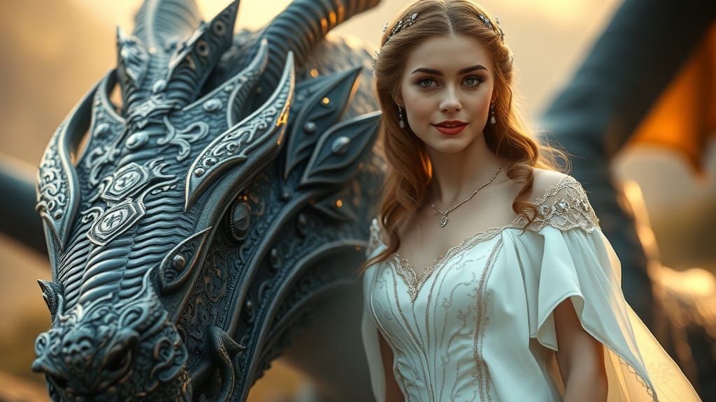 Princess and Dragon Portrait in Photorealistic Style