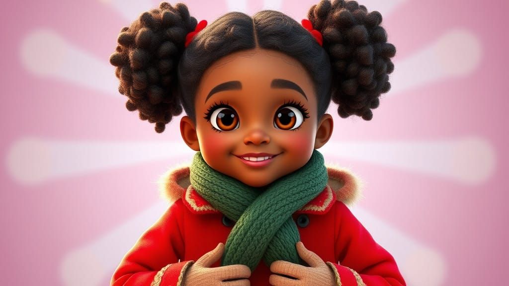 Joyful African American Girl in Whimsical Pixar-Style Animat...