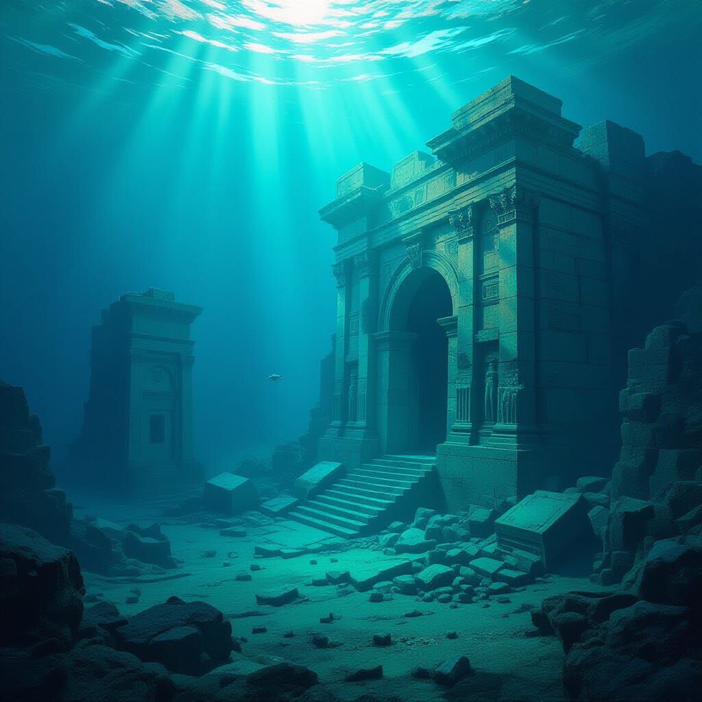 Atlantis Underwater Ruins in Hyperrealistic Style