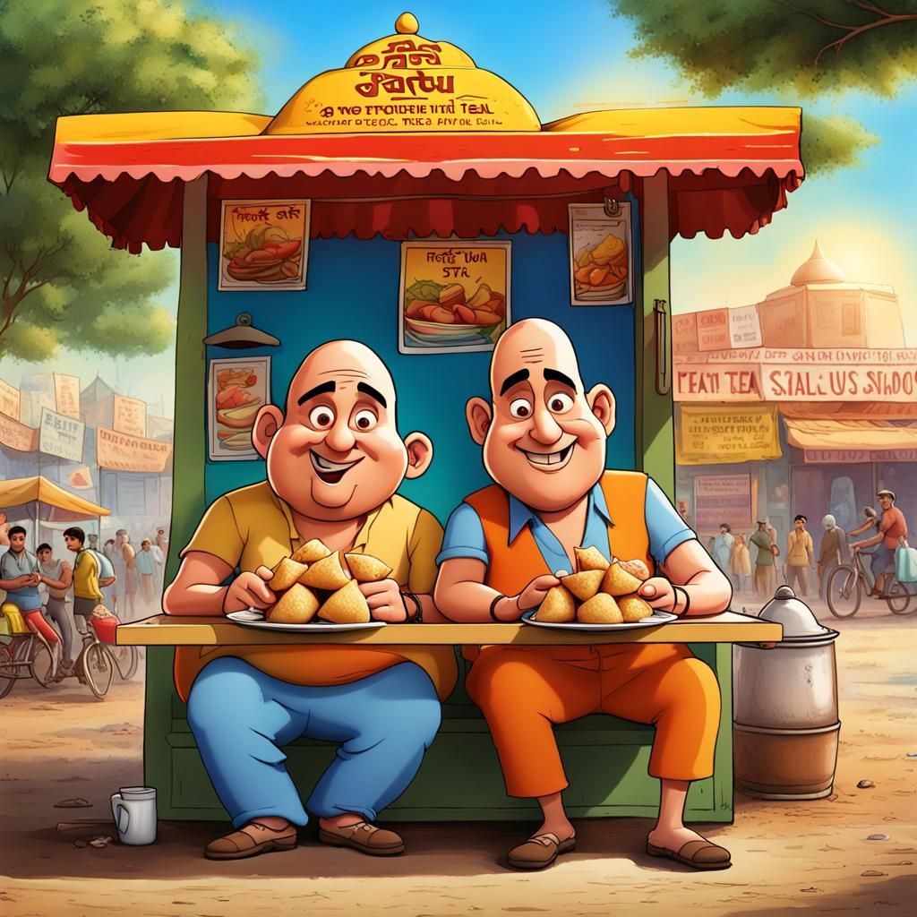 Motu and Patlu Enjoy Samosas in Furfuri Nagar