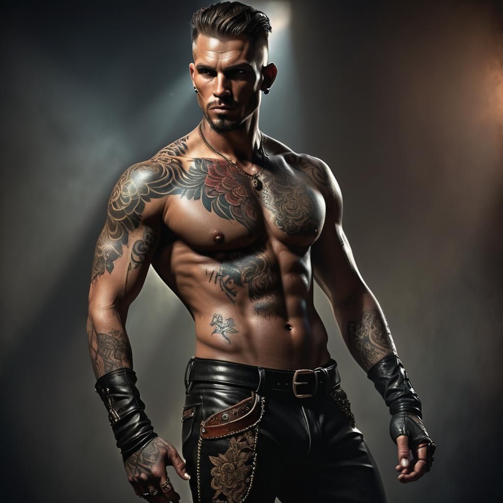 Sensual Tattooed Male Portrait in Chiaroscuro Lighting