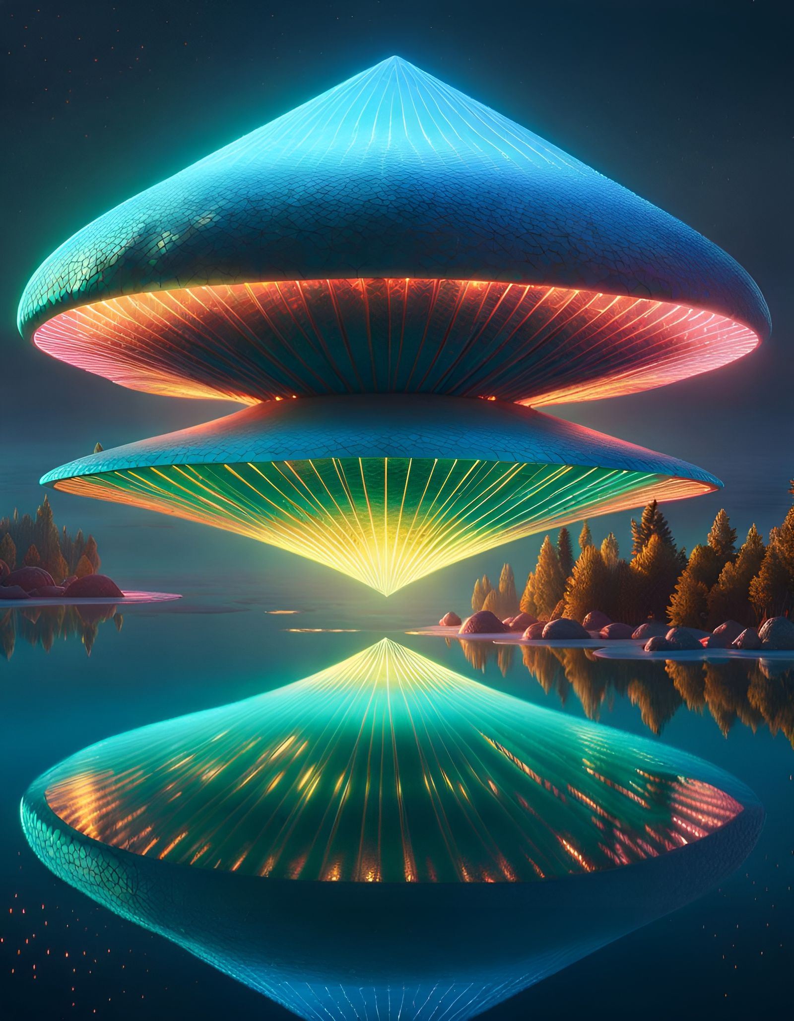 Iridescent Beast Levitates in a Psychedelic Digital Renderin...