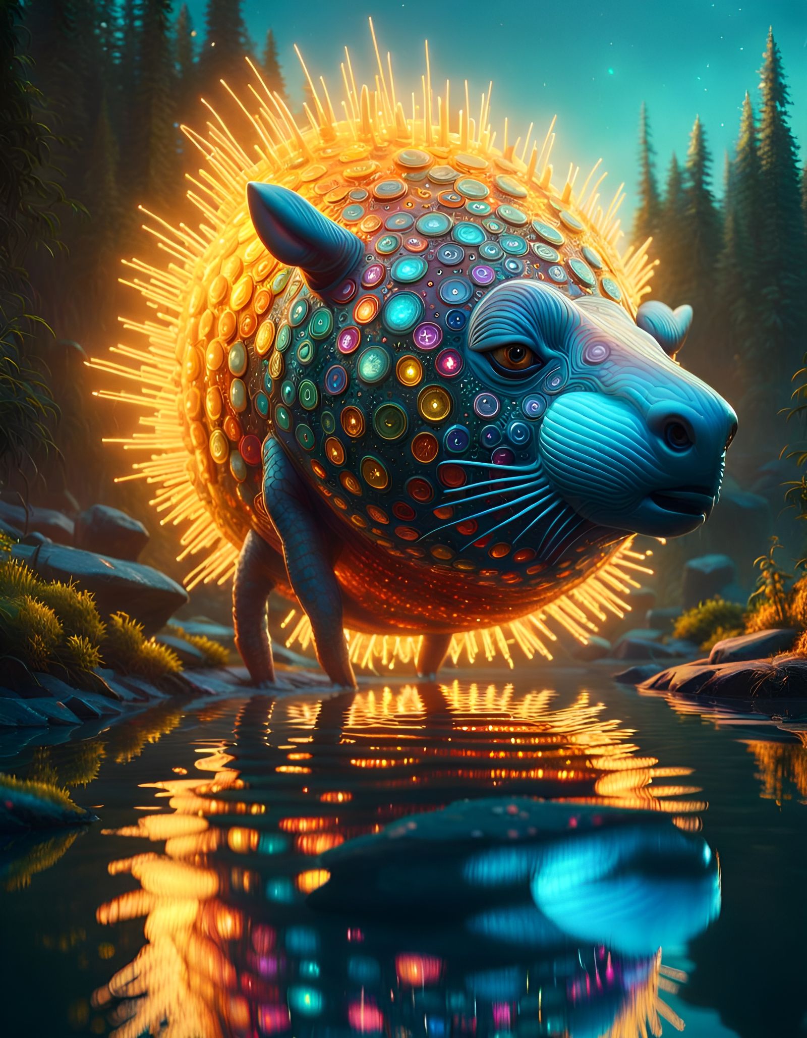 Iridescent Beast Levitates in a Magical Digital Rendering