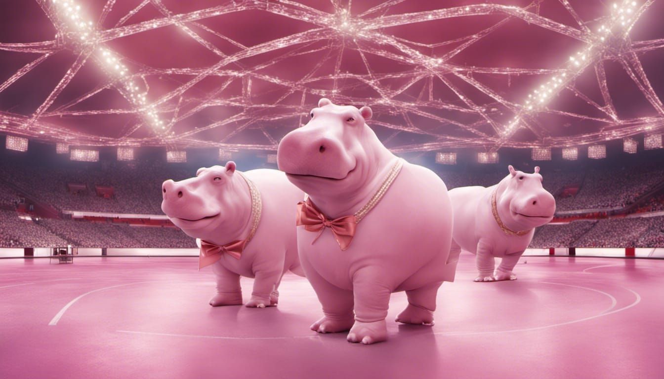 Hippos Ice Skating in Olympic Games Atmosphere