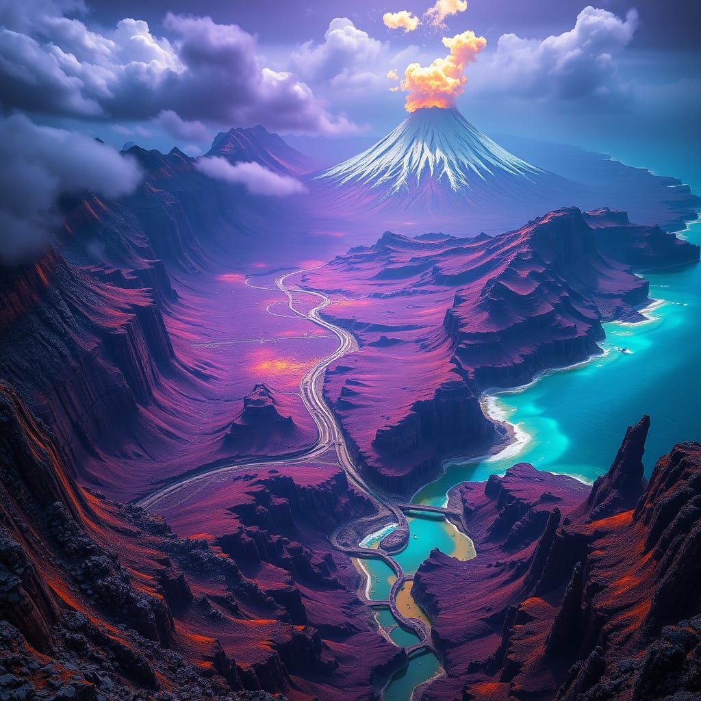 Dark Fantasy Realm in Vibrant Neon Hues