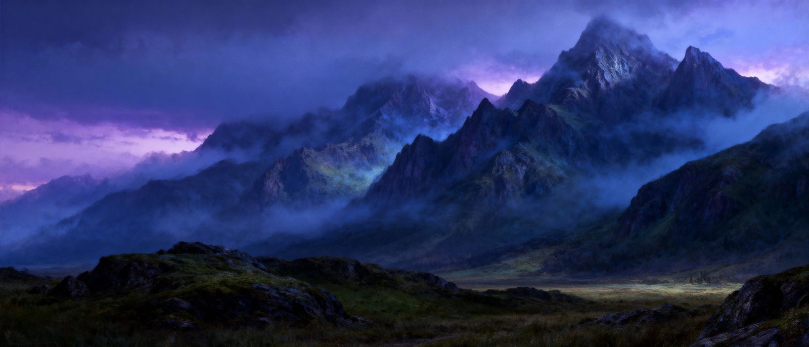 Misty Mountains Landscape in Twilight