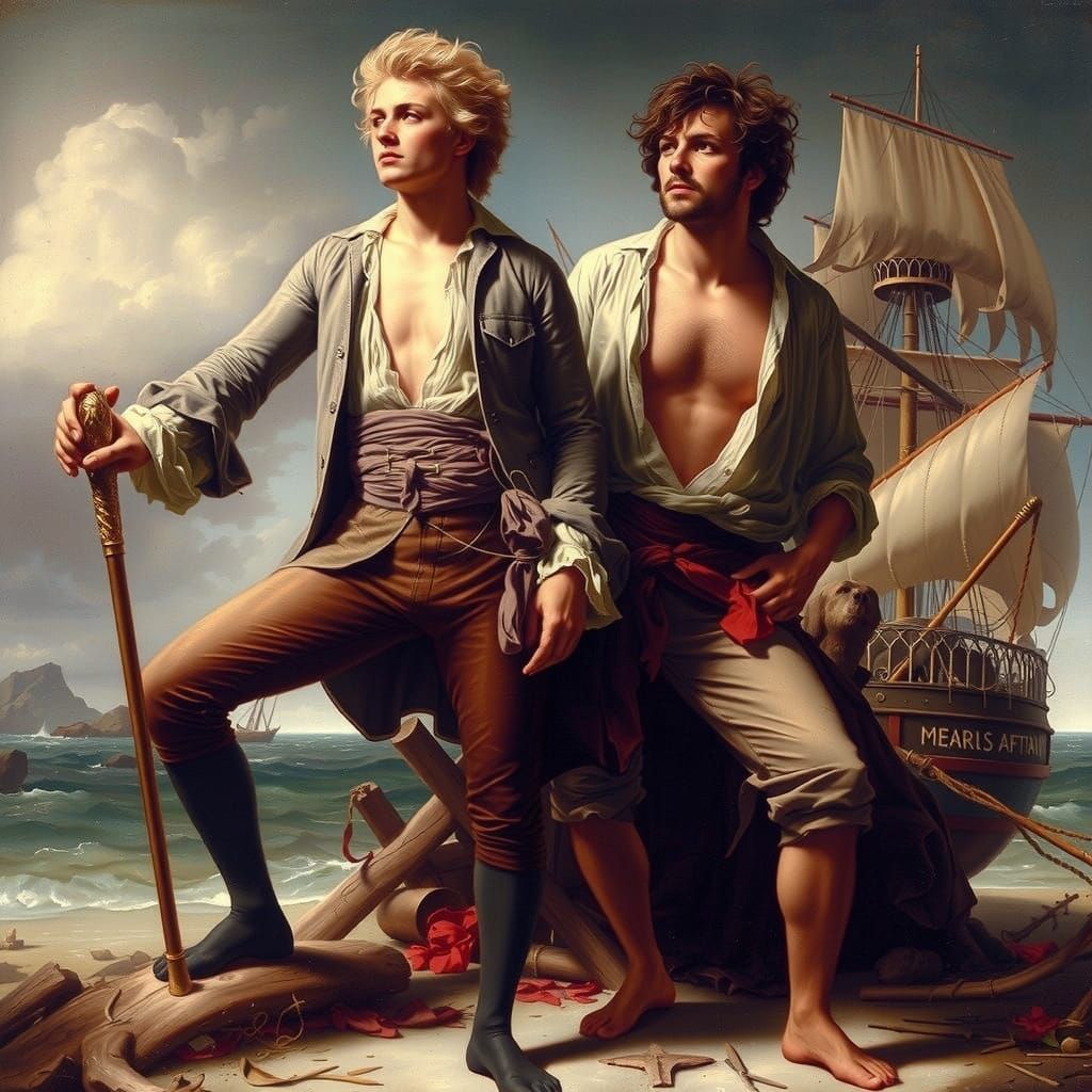 Two Handsome Gentlemen Stranded on a Deserted Island in Roco...