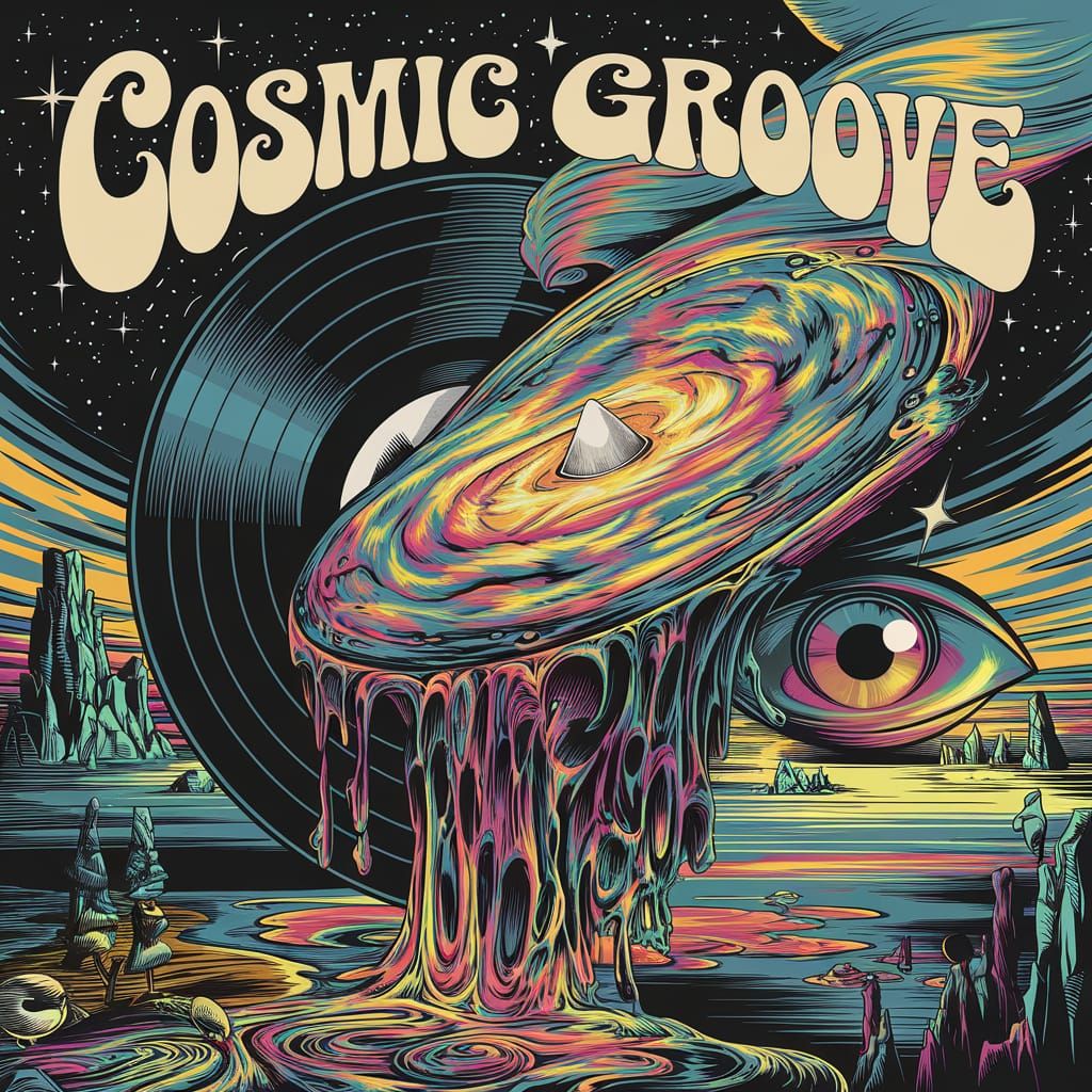 Psychedelic Album Cover: Melting Vinyl Galaxy