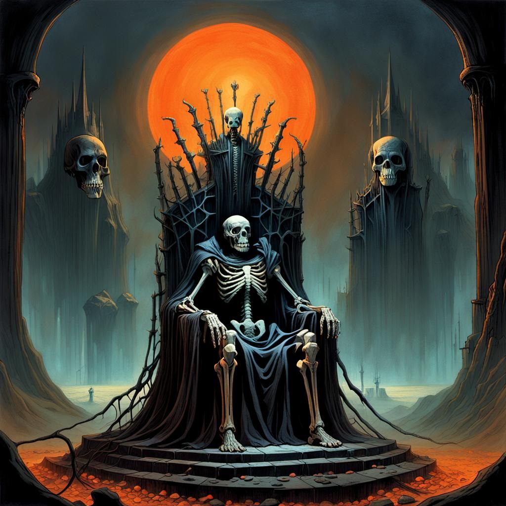 Skeletal Monarch in Twilight Kingdom, Dark Fantasy Art