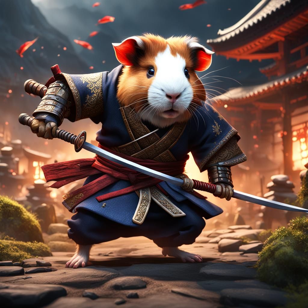 Guinea Pig Samurai Warriors in Detailed Matte Painting