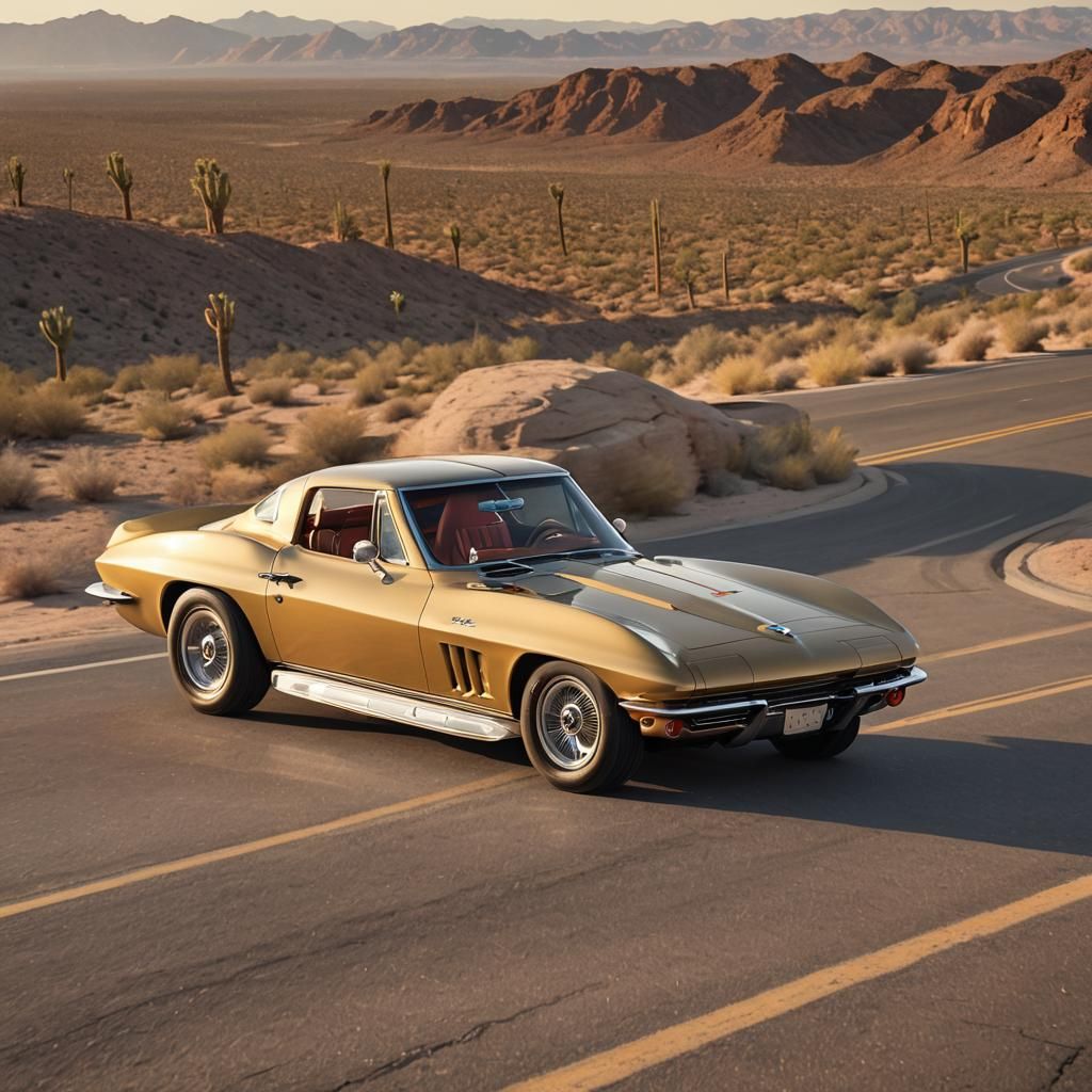 1966 Corvette Speeding Down Desert Highway