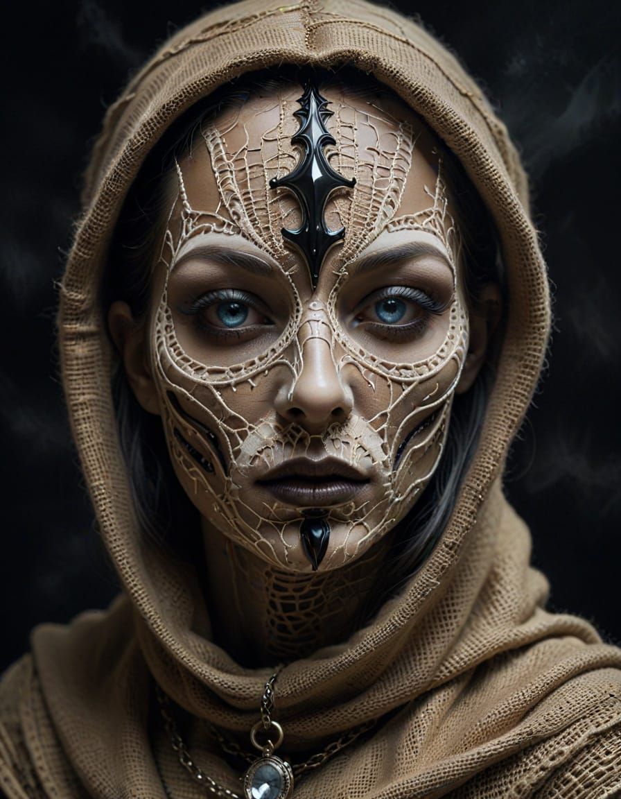 Mysterious Figure in Dark, Iridescent Hues