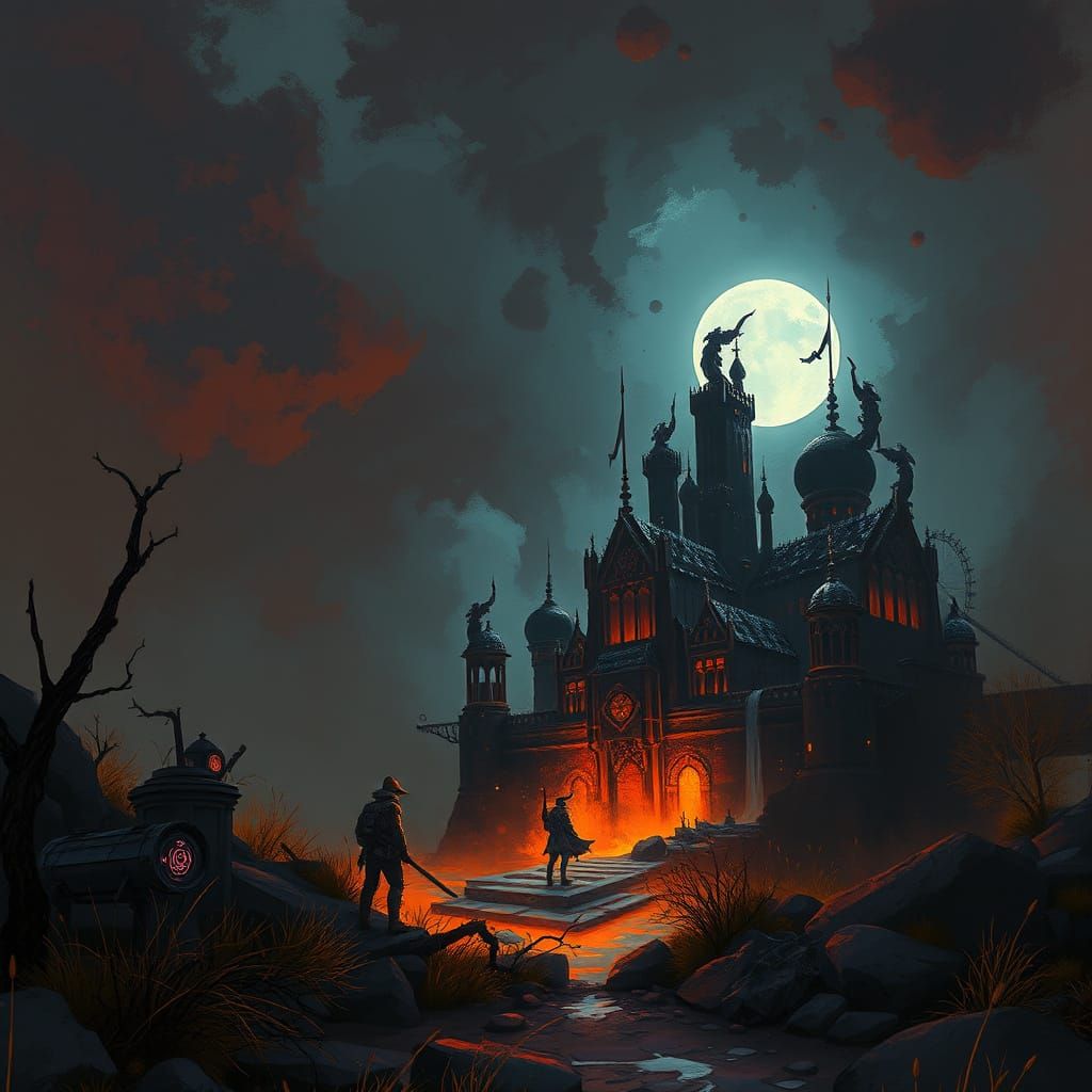 Dark Fantasy Oil Painting with Vibrant, Muted Earth Tones