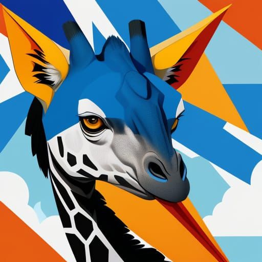 Surreal Giraffe Emerge from a Vibrant Cloud in Cubist Fragme...