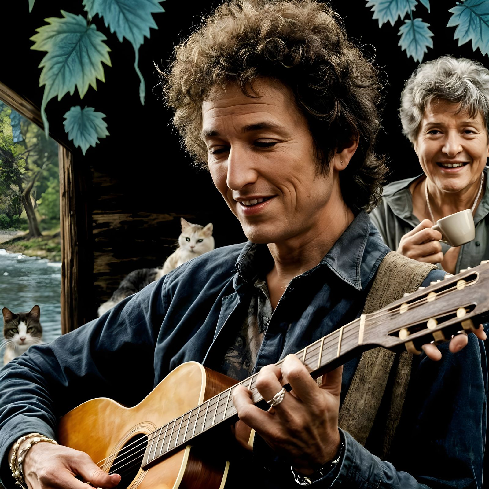 Bob Dylan Shares Coffee and Music with a Friend in a Cozy Co...