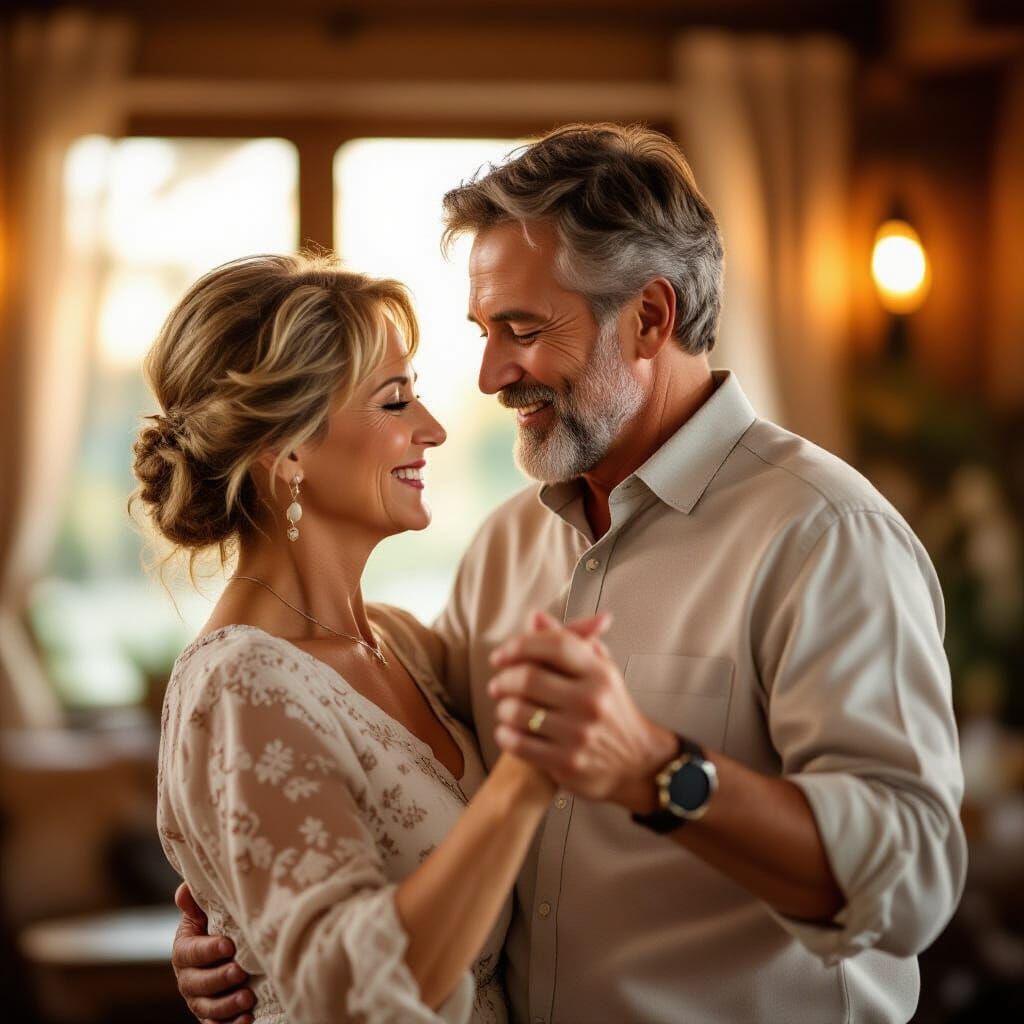 Mature Couple Dancing in Golden Hour Light