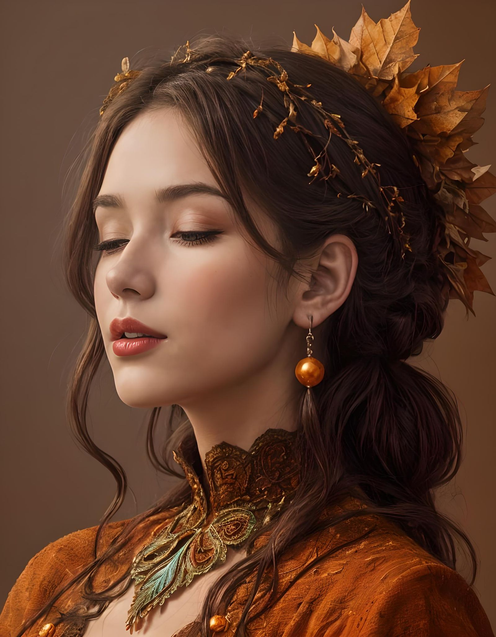 Impasto Painting of Woman in Autumn Crown