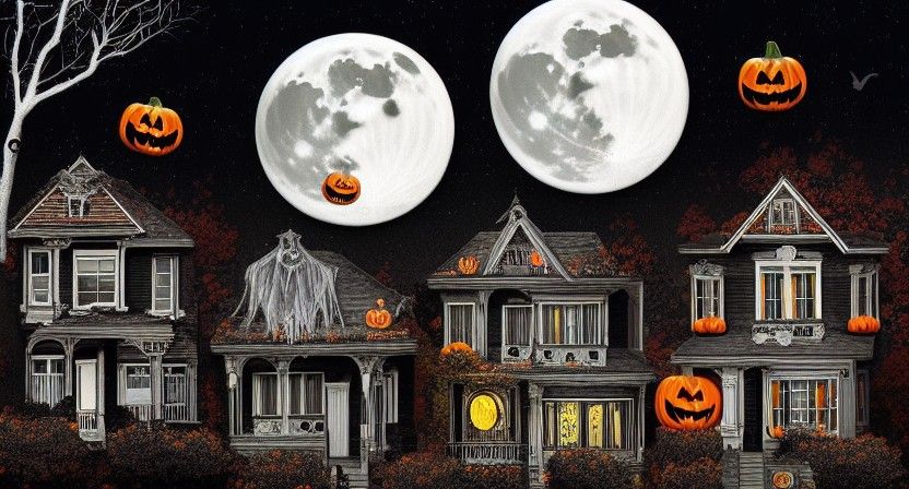 Halloween Night in a Burton-Giger Solarpunk Neighborhood