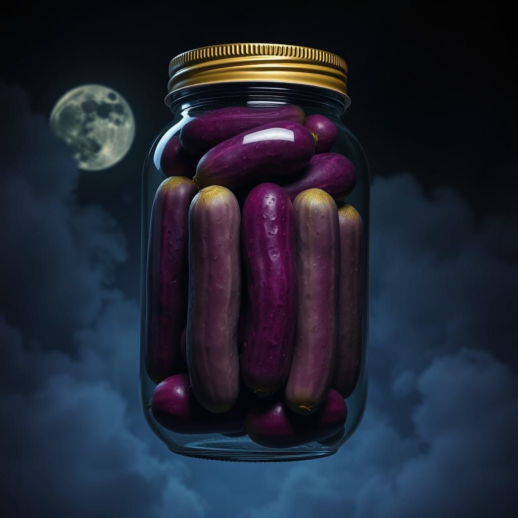 Surreal Still Life of Purple Pickles in Dreamlike State