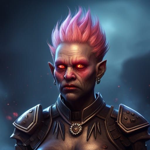 Fantasy Female Orc with Mohawk: Detailed Matte Painting