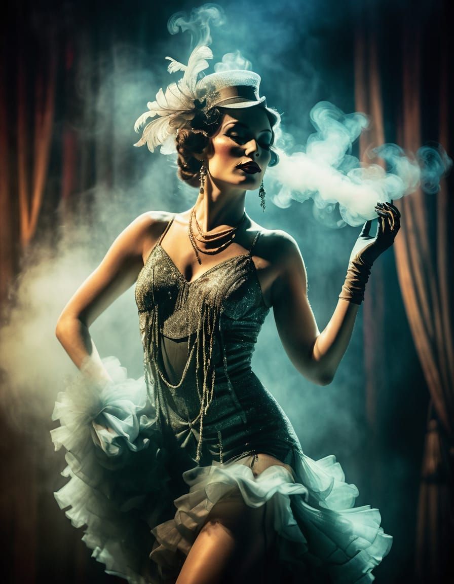 Vintage Cabaret Dancer in Airbrush Art Style