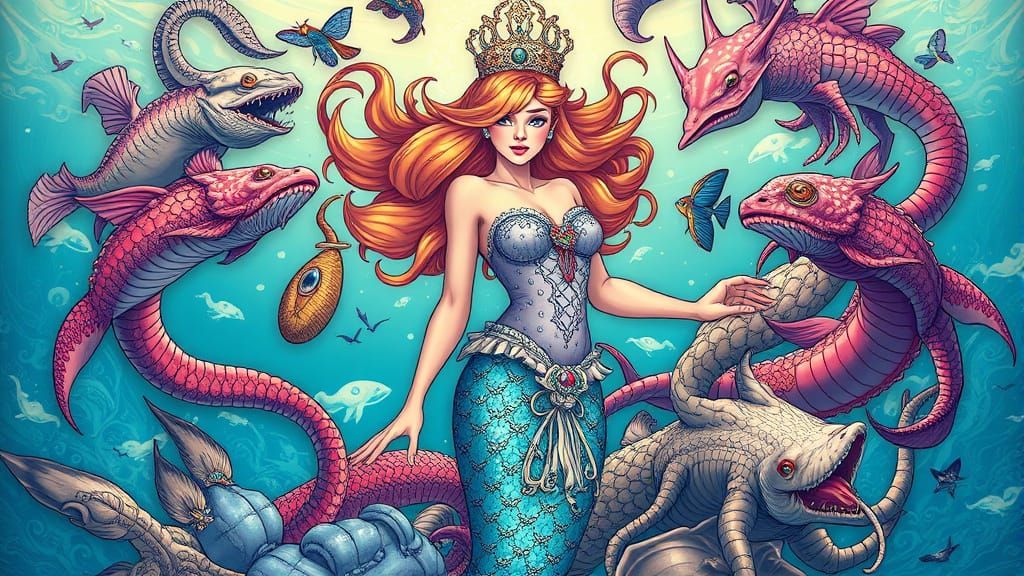 Mermaid Queen in Comic Book Art Style