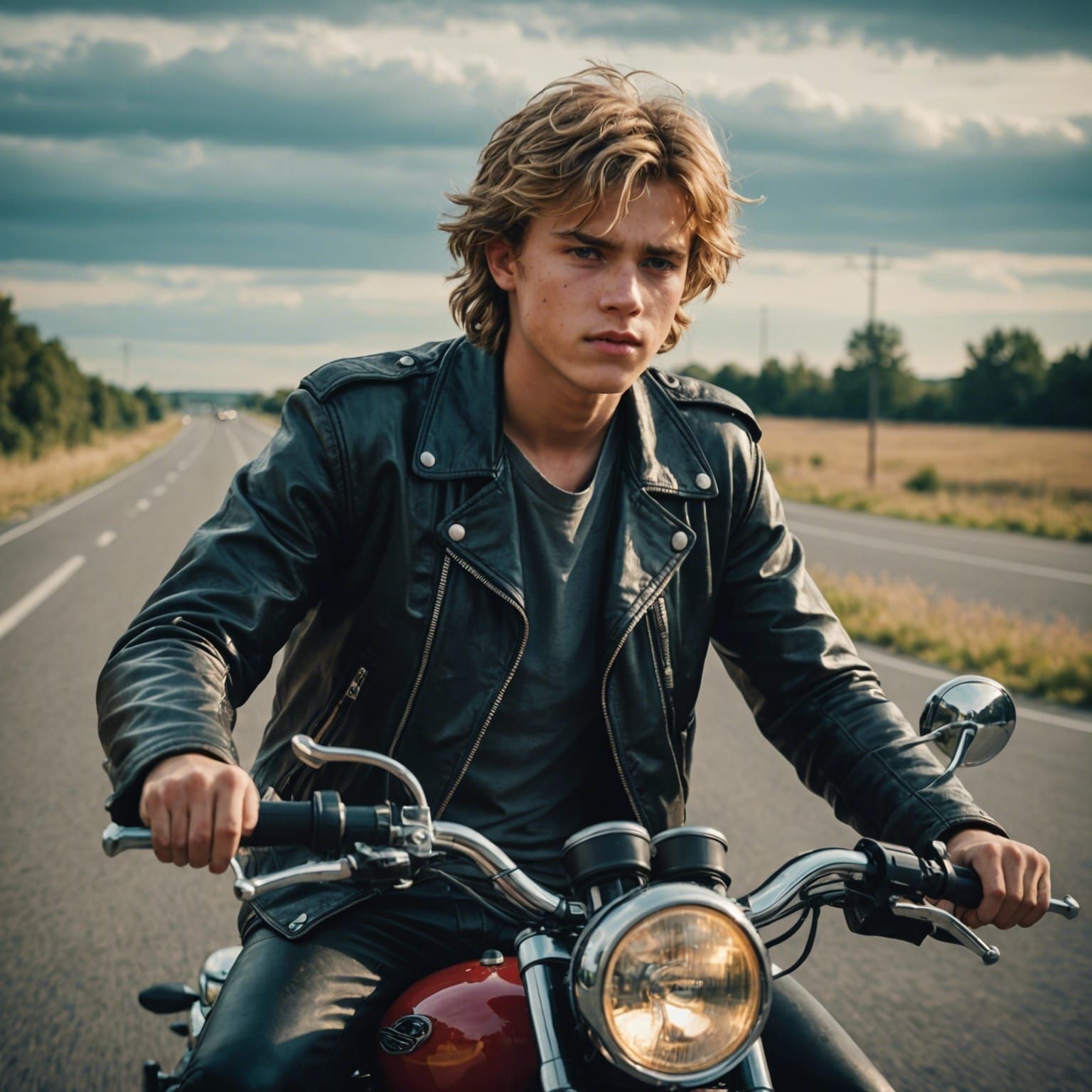 Teenage Boy on Motorcycle in Cinematic Style