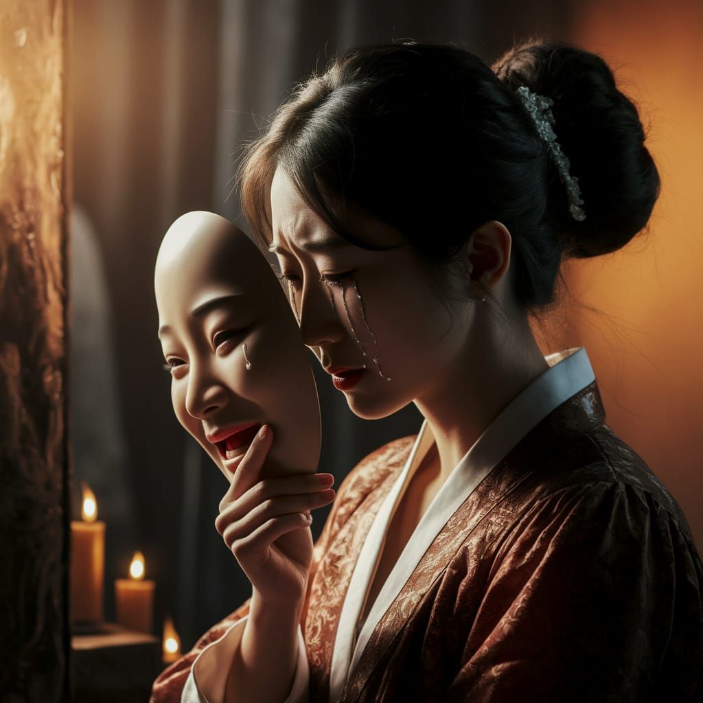 Poignant Portrait of Korean Actress with Mask