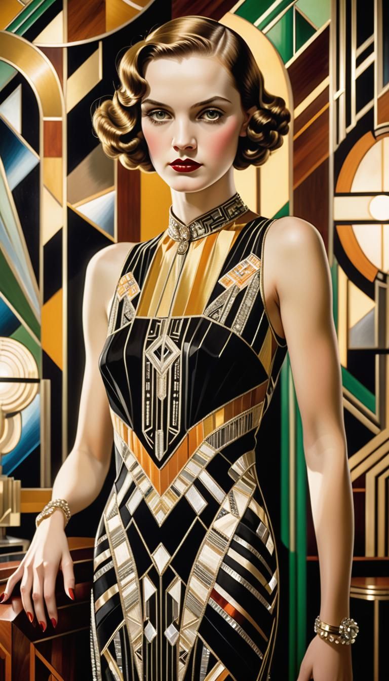 Art Deco Woman Portrait with Bioluminescent Accents