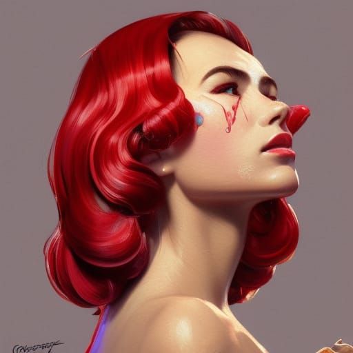 Retro Candy Apple Portrait in Art Nouveau Style