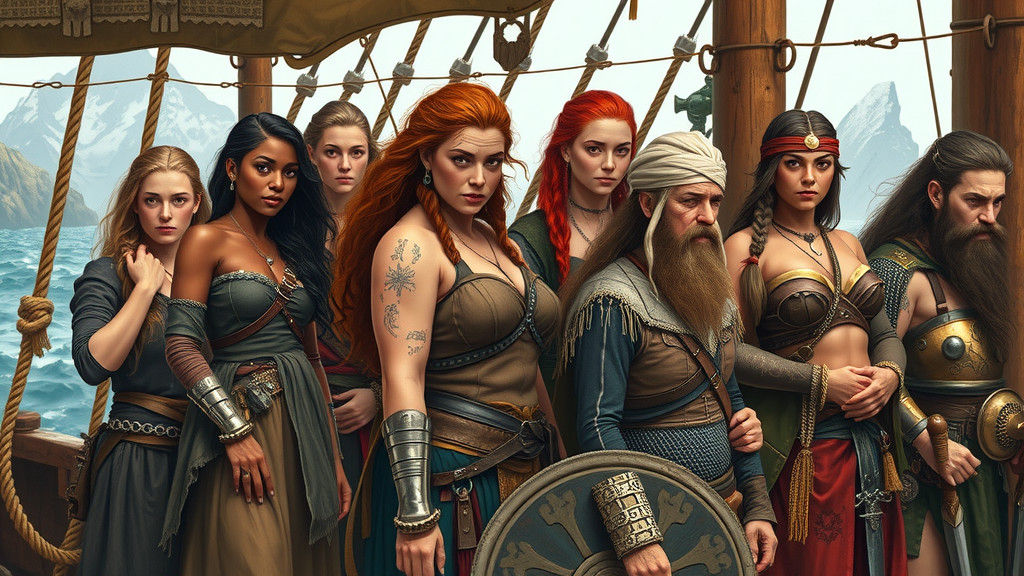 Viking Pirate Crew on Drakkar in Frazetta Style