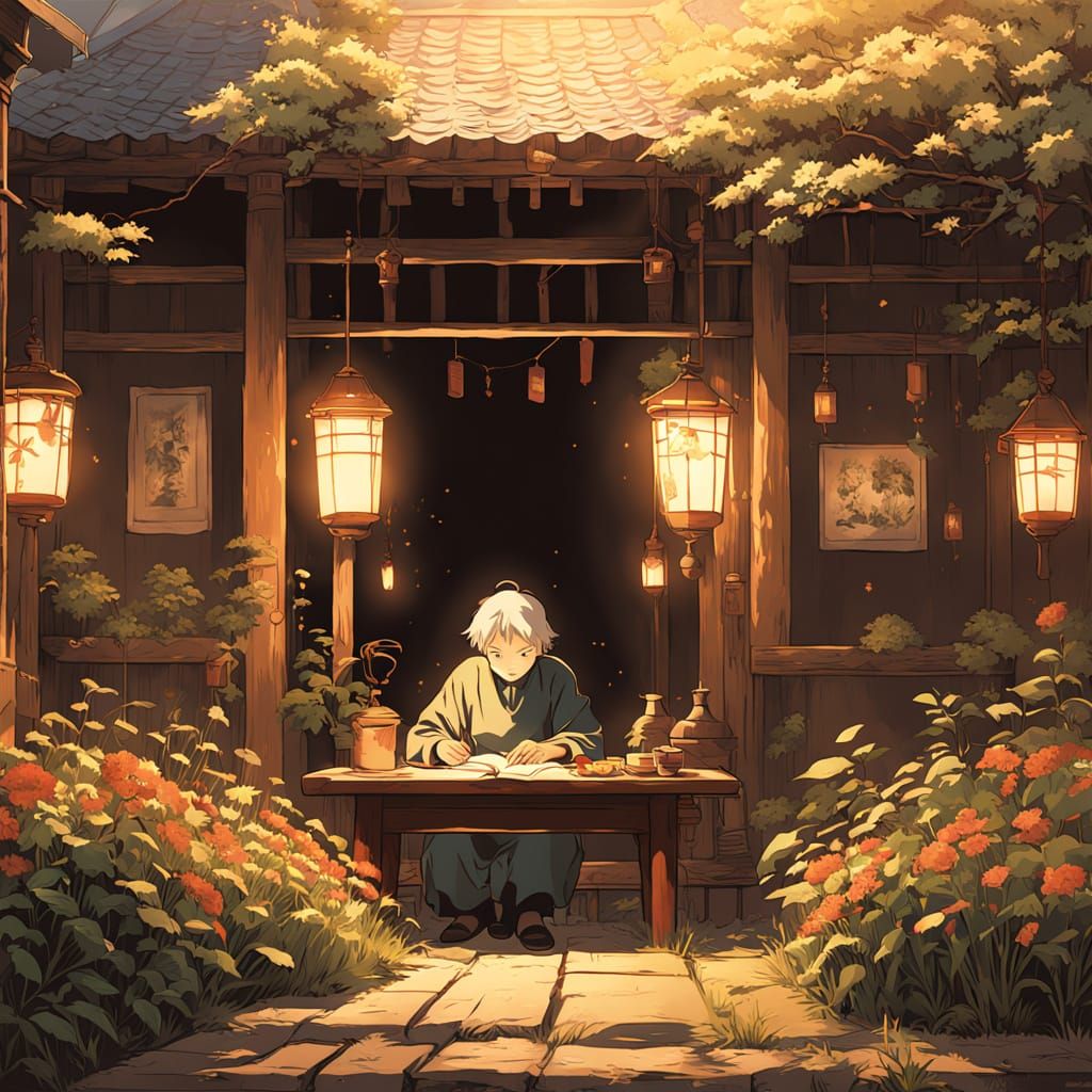 Warm Evening Reflections in Studio Ghibli Style