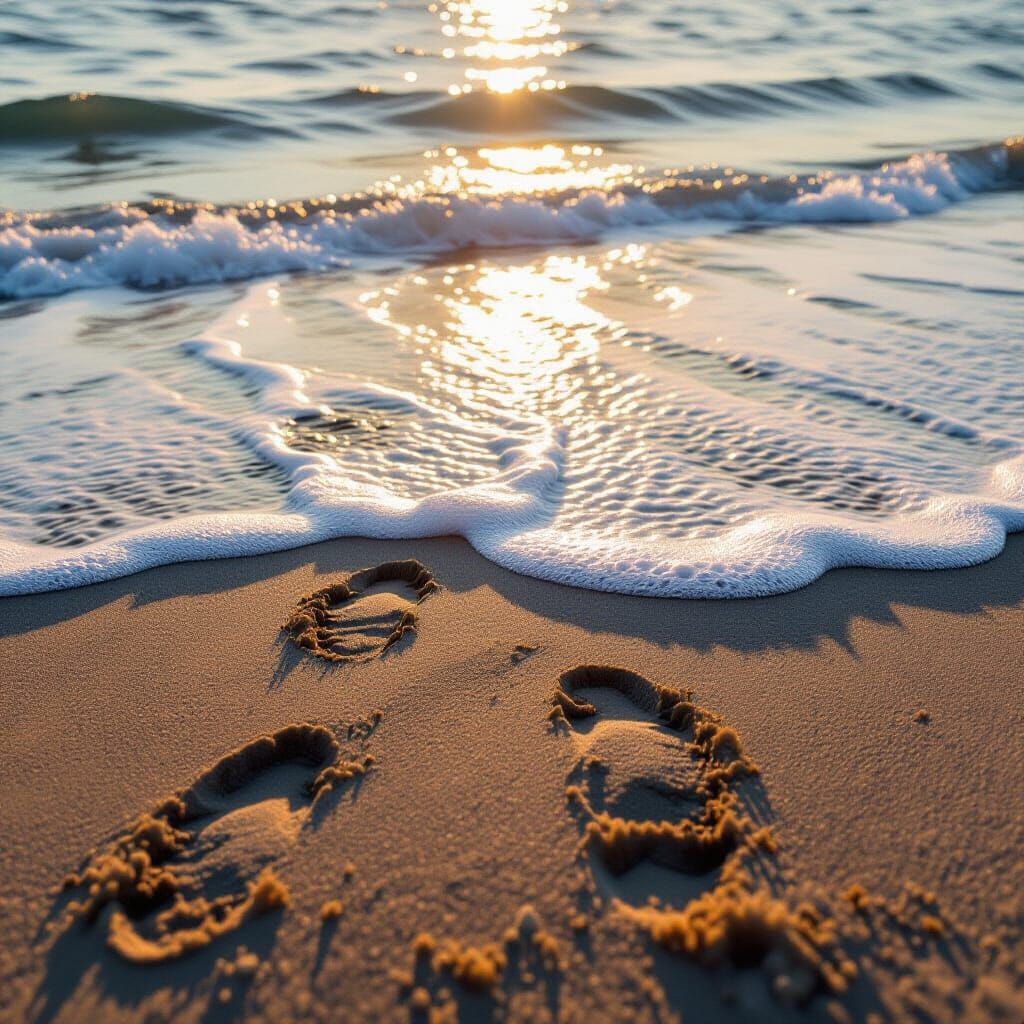 Footprints in Sand Reflecting Monet's Impressionism