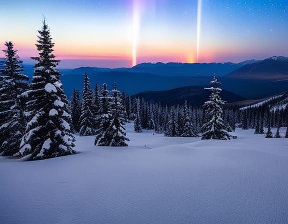 Aurora Borealis Over Mountain Range at Night