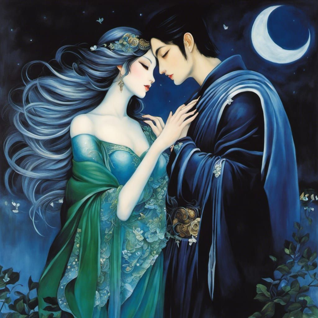 Lovers Embrace in Rainy Rome, Art Nouveau Style