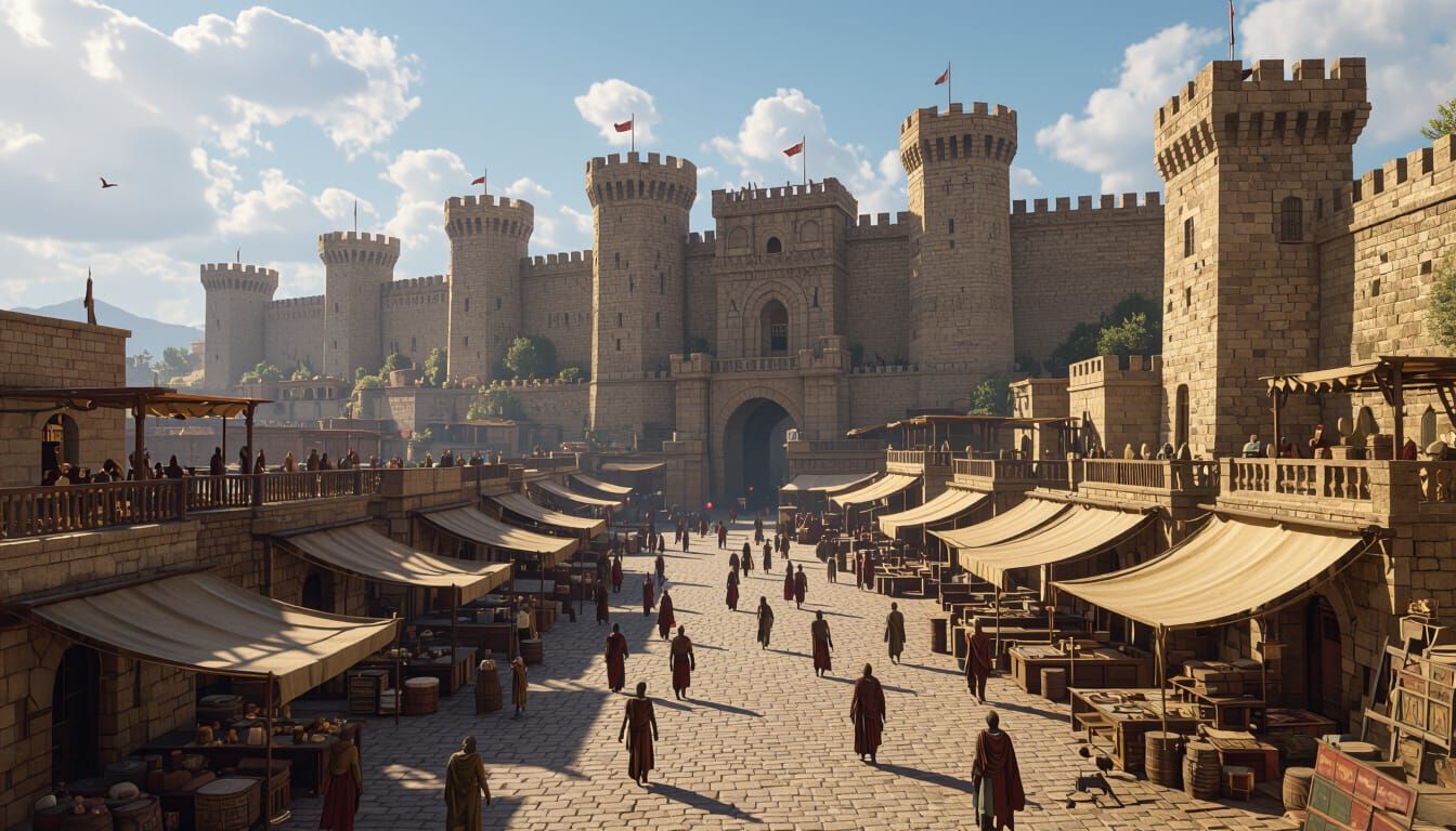 Bustling Carthaginian City with Fortified Walls