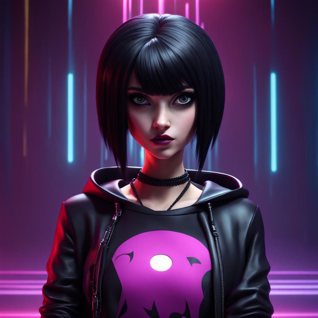 Emo Girl in Black: Pixar-Style 3D Rendering