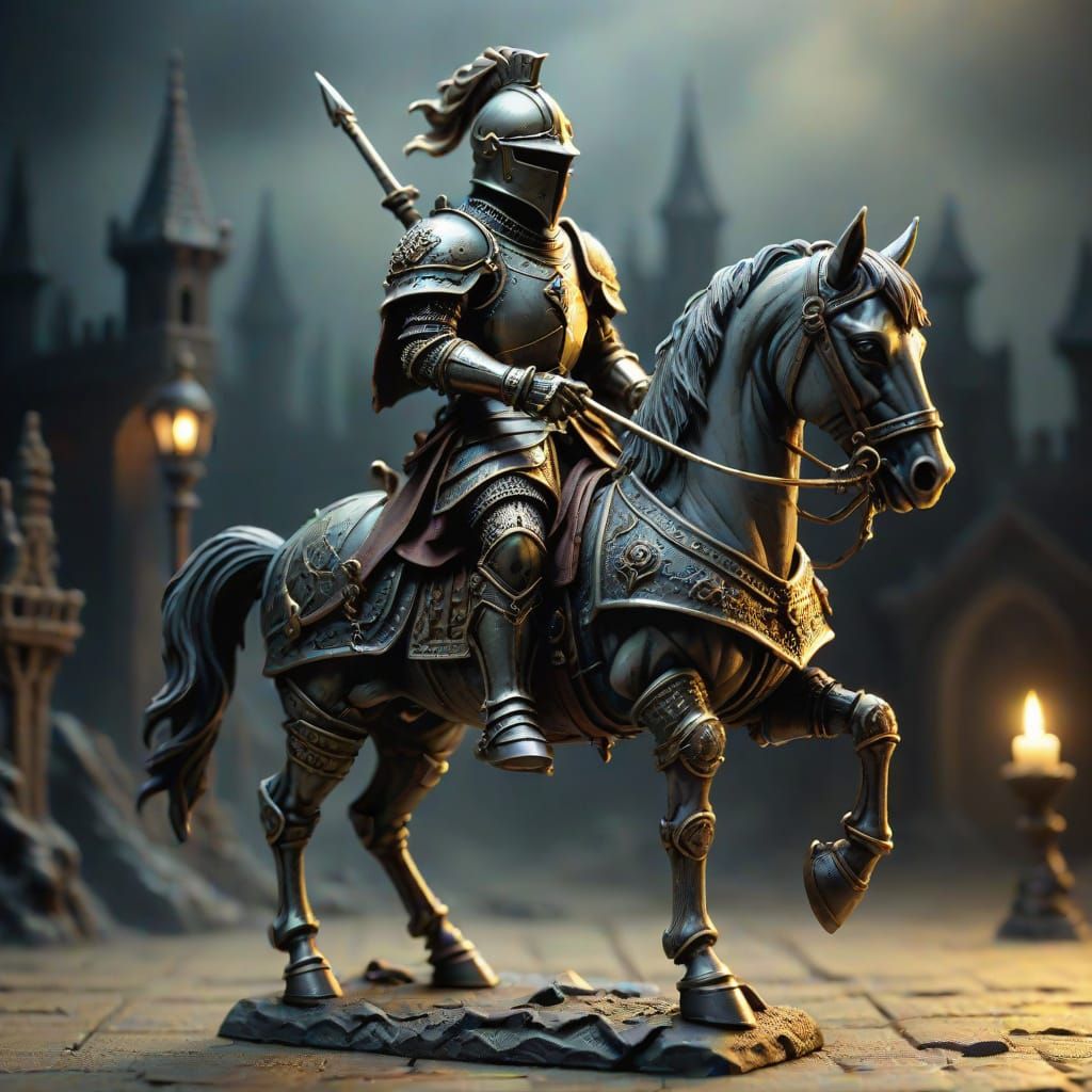 Miniature Knight in Eerie Golden Light
