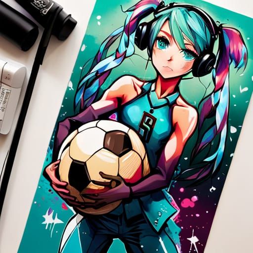 Hatsune Miku as Football Player in Manga Art